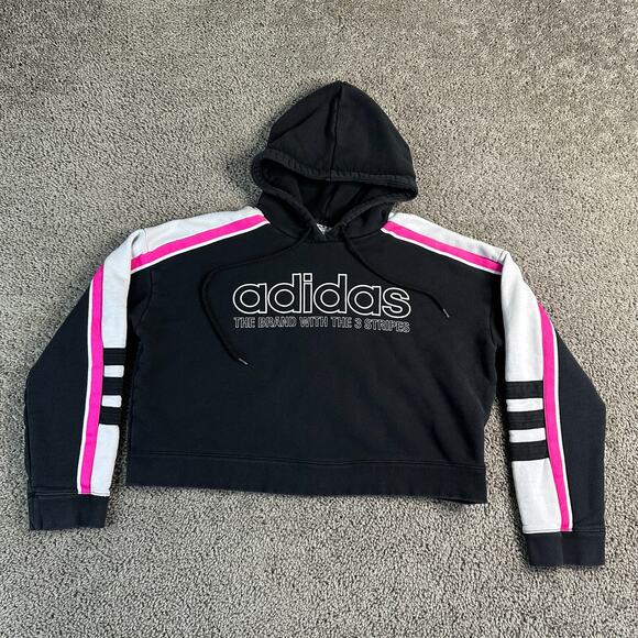 adidas Tops - Adidas Originals Hoodie Womens S Black Cropped 3 Stripes Spellout Sweatshirt